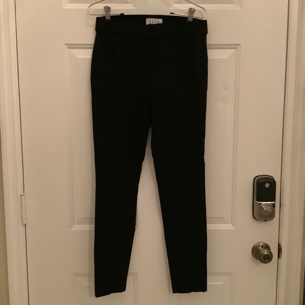 Elle Women's Pull On Ankle Elastic Waist Skinny Ankle Pants Stretch Black Size 8